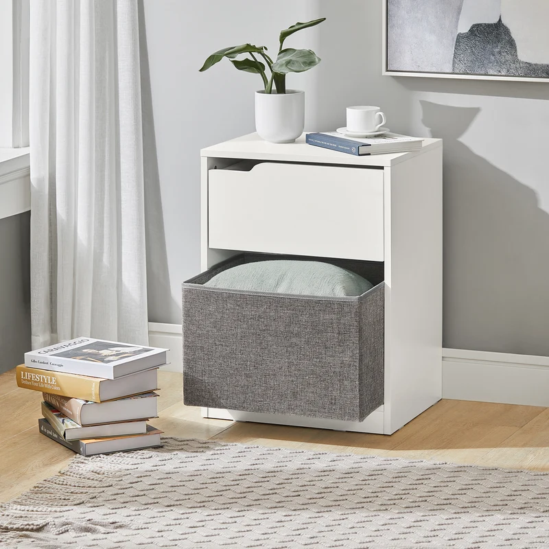 SoBuy FBT109-W Bout de Canapé Table de Chevet Table d'Appoint Table café Table Basse avec avec tiroir et panier