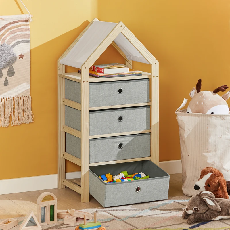 SoBuy STR08-N Étagère de rangement pour Enfants Étagère Multifonctionnel en Design de Château avec 4 paniers en tissu