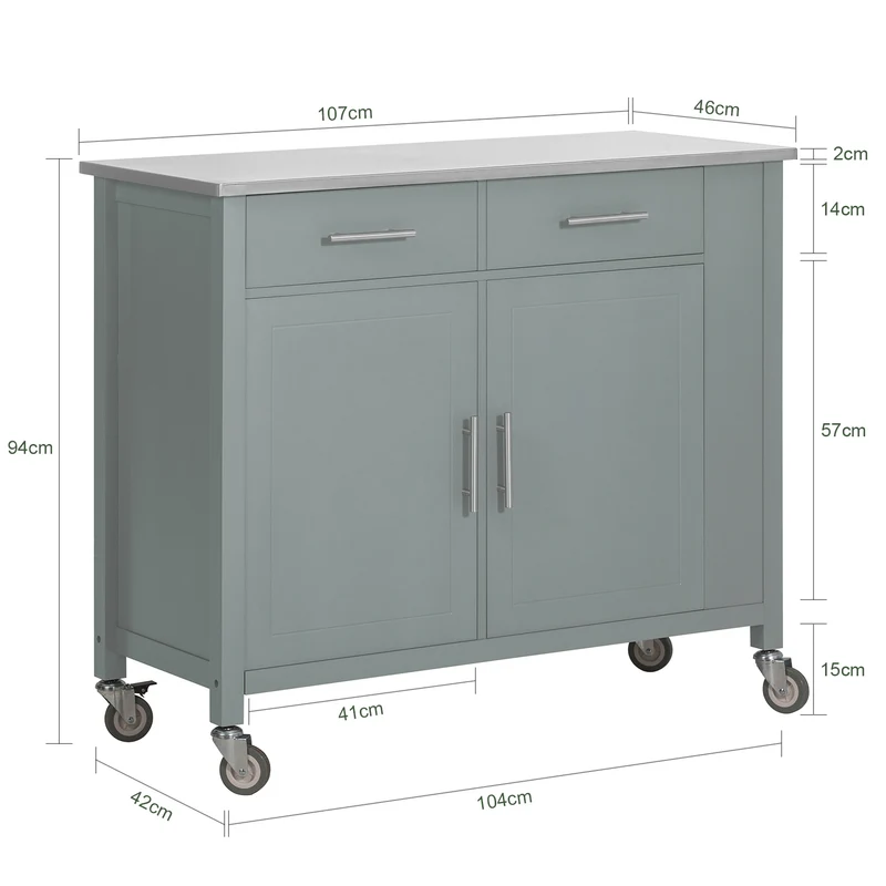SoBuy FKW108-HG Desserte Roulante Chariot de Cuisine à roulettes avec Etagère Latérale, Portes et Tiroirs en Acier INOX