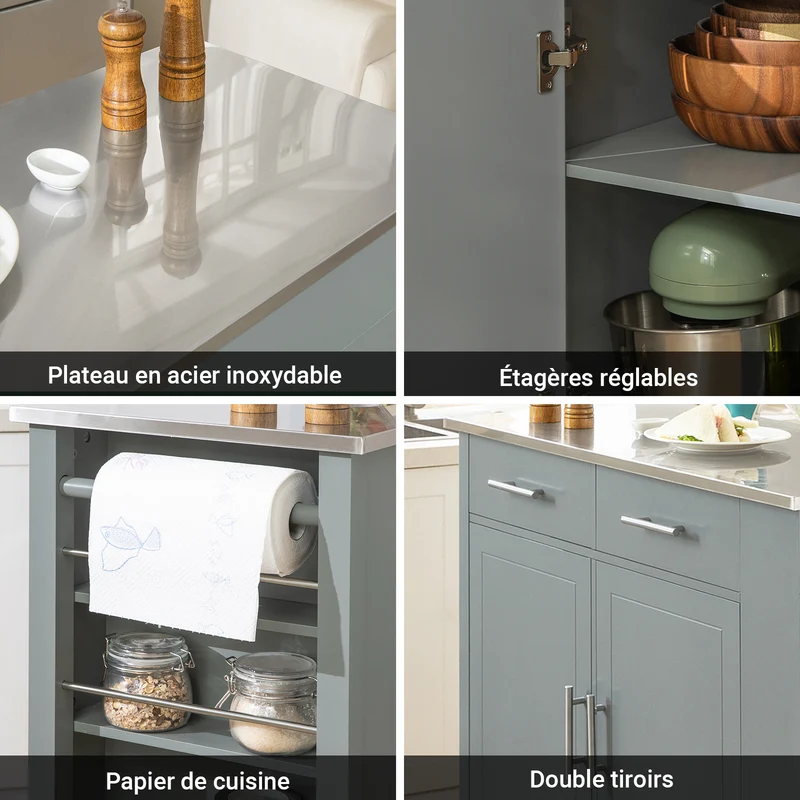 SoBuy FKW108-HG Desserte Roulante Chariot de Cuisine à roulettes avec Etagère Latérale, Portes et Tiroirs en Acier INOX