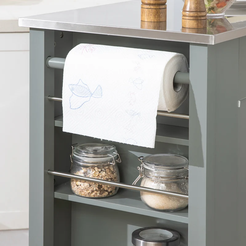 SoBuy FKW108-HG Desserte Roulante Chariot de Cuisine à roulettes avec Etagère Latérale, Portes et Tiroirs en Acier INOX