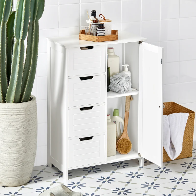 SoBuy BZR37-W Meuble Bas Meuble Colonne Placard de Rangement Armoire pour Cuisine, Salle de Bain, Toilette, Commode de salle de bain
