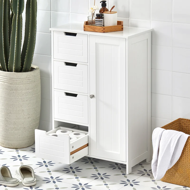 SoBuy BZR37-W Meuble Bas Meuble Colonne Placard de Rangement Armoire pour Cuisine, Salle de Bain, Toilette, Commode de salle de bain