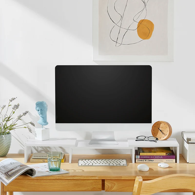 SoBuy BBF08-W Support de Moniteur Écran Extensible, Réhausseur d'écran Ergonomique pour 2 moniteurs