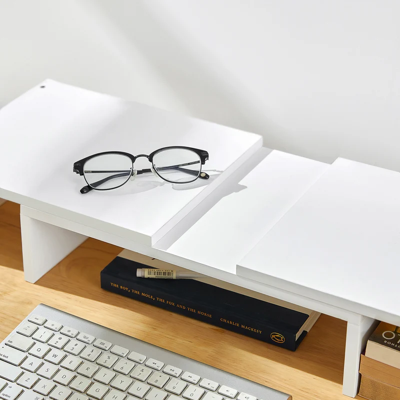 SoBuy BBF08-W Support de Moniteur Écran Extensible, Réhausseur d'écran Ergonomique pour 2 moniteurs