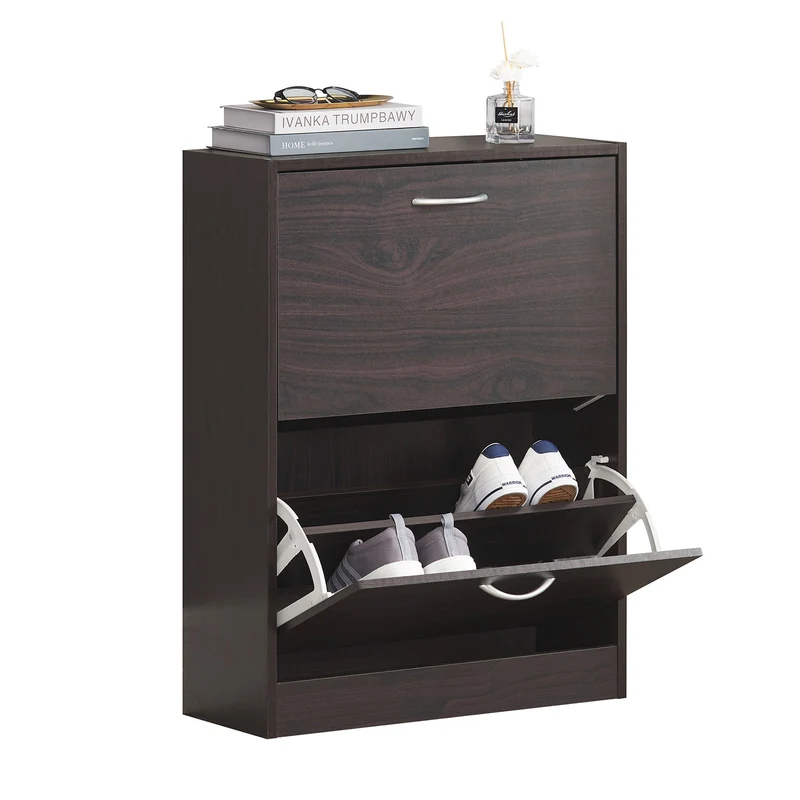 SoBuy FSR110-K-BR Armoire à Chaussures 2 Abattants, Rangement pour Entrée Couloir – 60x24x80 cm, Marron
