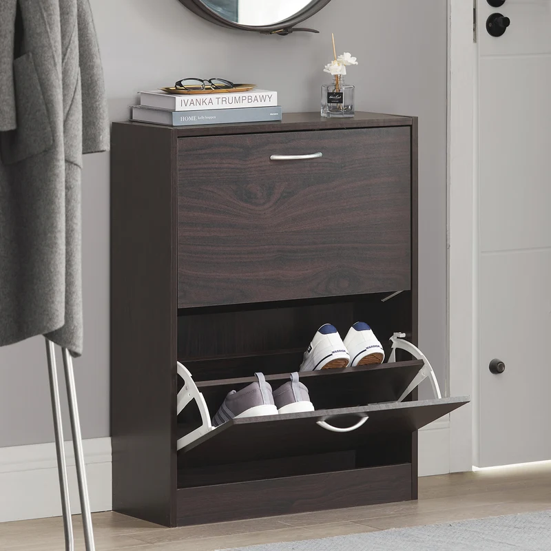 SoBuy FSR110-K-BR Armoire à Chaussures 2 Abattants, Rangement pour Entrée Couloir – 60x24x80 cm, Marron