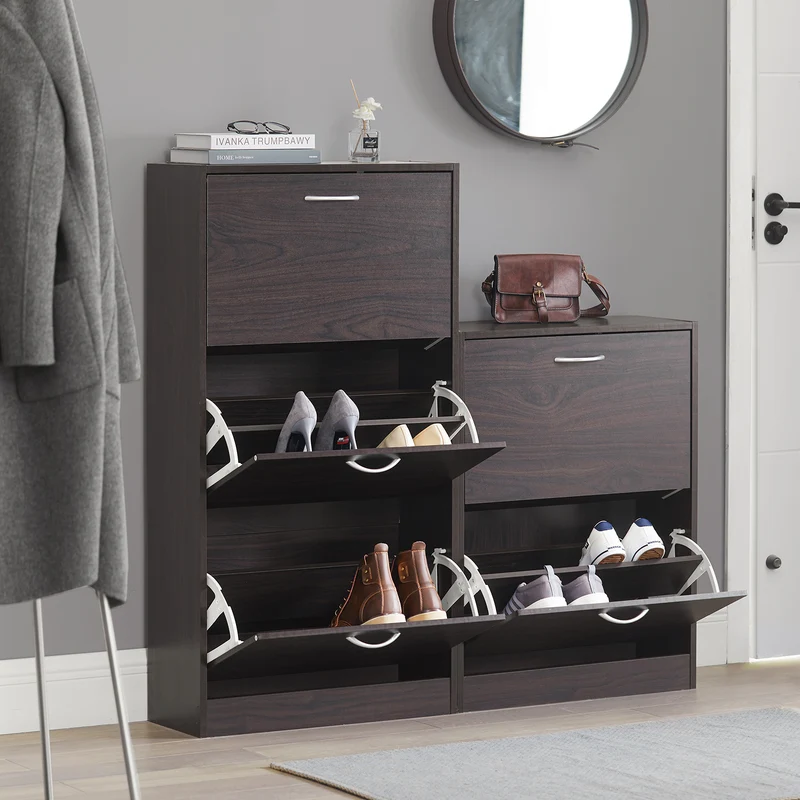 SoBuy FSR110-K-BR Armoire à Chaussures 2 Abattants, Rangement pour Entrée Couloir – 60x24x80 cm, Marron