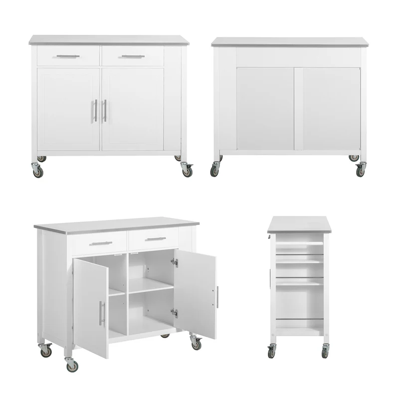 SoBuy FKW108-W Desserte Cuisine avec Plateau en Acier Inoxydable, Tiroirs et Roulettes, Usage Polyvalent, Mobile – L107×P46×H94 cm, Bois + Inox, Blanc