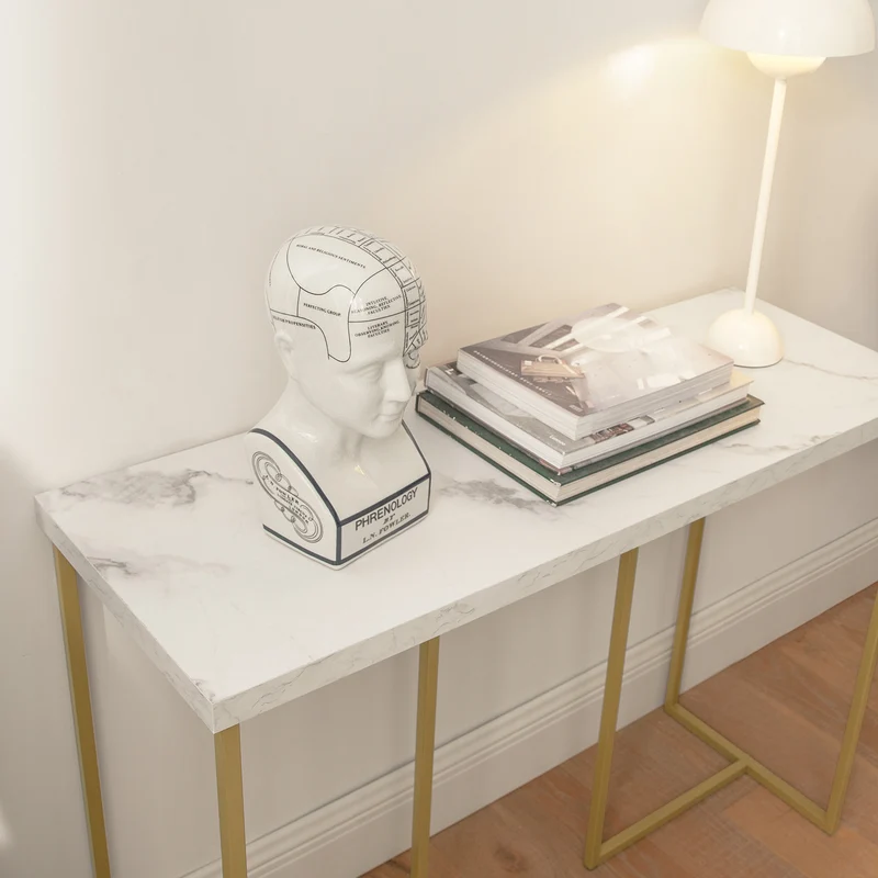 SoBuy FSB58-G Table Console Table d'Appoint Bout de Canapé Table d’Entrée Effet Marbre Cadre en Fer Haute Qualité