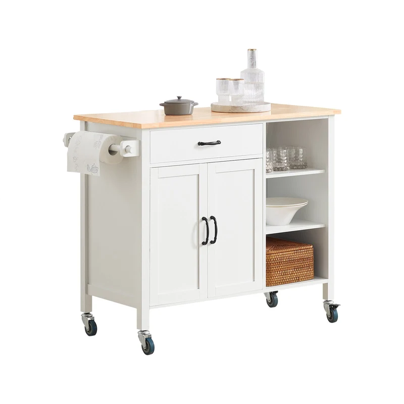 SoBuy FKW103-WN Desserte Îlot de Cuisine Desserte à roulettes Chariot de Cuisine Meuble de Rangement avec Porte-Serviettes, Placard Tiroir et 3 étagères