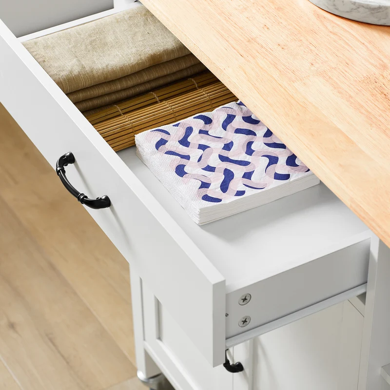 SoBuy FKW103-WN Desserte Îlot de Cuisine Desserte à roulettes Chariot de Cuisine Meuble de Rangement avec Porte-Serviettes, Placard Tiroir et 3 étagères
