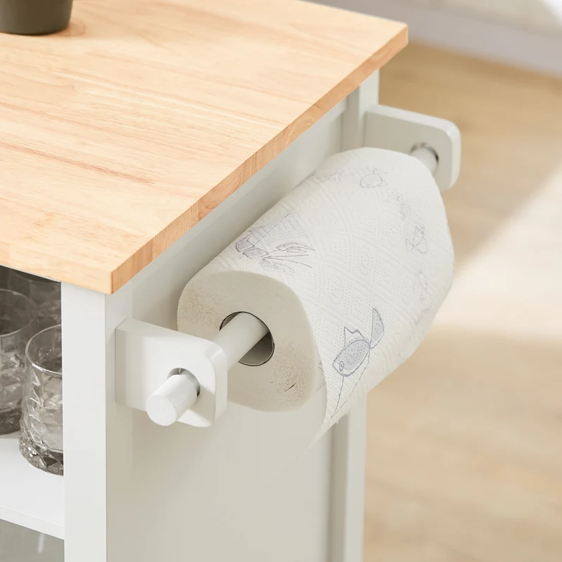 SoBuy FKW103-WN Desserte Îlot de Cuisine Desserte à roulettes Chariot de Cuisine Meuble de Rangement avec Porte-Serviettes, Placard Tiroir et 3 étagères