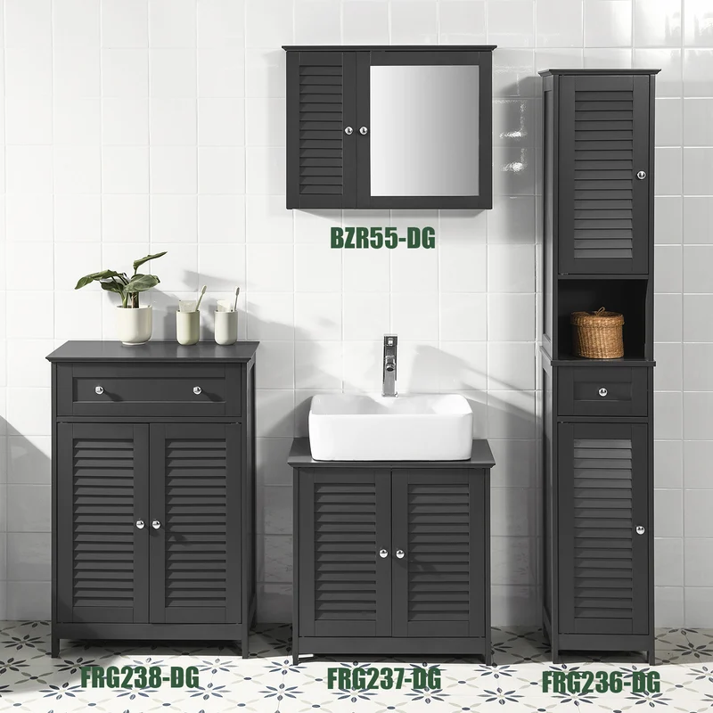 SoBuy BZR55-DG Armoire Miroir Meuble Haut de Salle de Bain Armoire Suspendue avec Porte Miroir Commode Meuble de Range