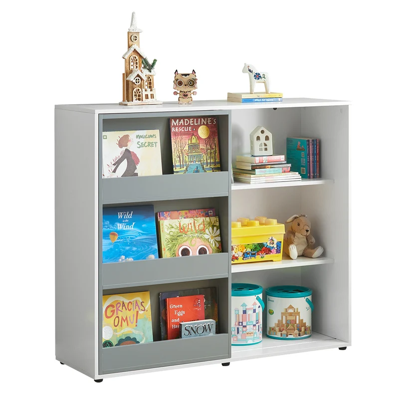 SoBuy KMB33-W Étagère pour Enfants Commode pour Chambre d'enfant avec Porte Coulissante Étagère à Jouets Bibliothèque Organisateur de Jouets Armoire Buffet, 119x39x116cm