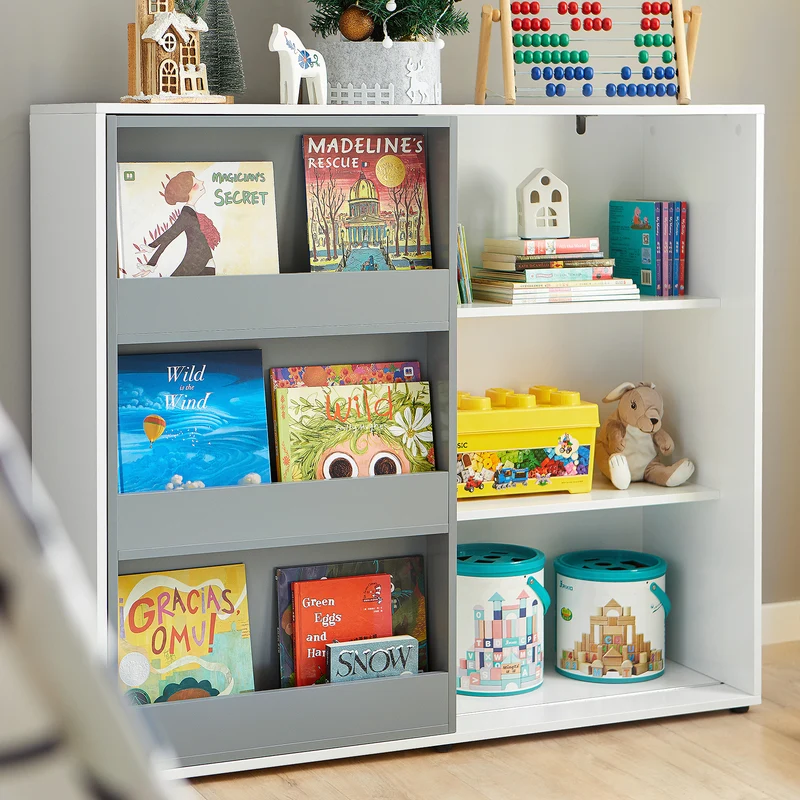 SoBuy KMB33-W Étagère pour Enfants Commode pour Chambre d'enfant avec Porte Coulissante Étagère à Jouets Bibliothèque Organisateur de Jouets Armoire Buffet, 119x39x116cm