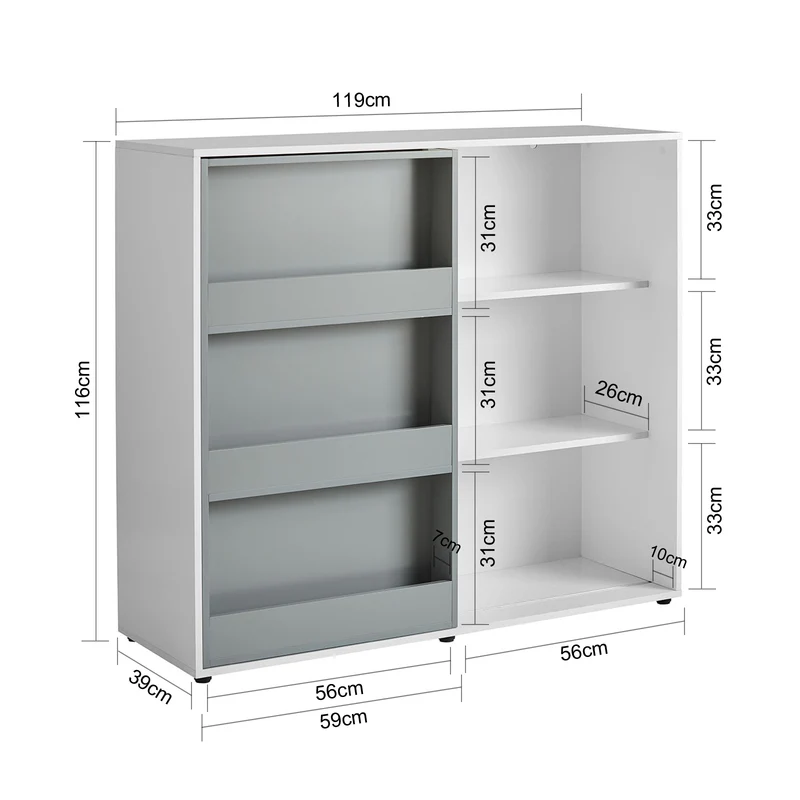 SoBuy KMB33-W Étagère pour Enfants Commode pour Chambre d'enfant avec Porte Coulissante Étagère à Jouets Bibliothèque Organisateur de Jouets Armoire Buffet, 119x39x116cm