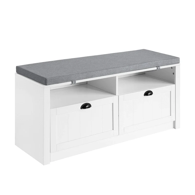 SoBuy FSR90-W Banc à Chaussures avec 2 Tiroirs et Assise pour Entrée Couloir – 110x35x47 cm, Blanc