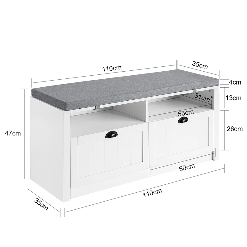 SoBuy FSR90-W Banc à Chaussures avec 2 Tiroirs et Assise pour Entrée Couloir – 110x35x47 cm, Blanc