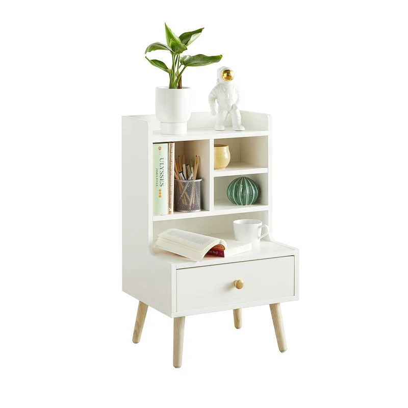 SoBuy FBT101-W Table de Chevet Table d'Appoint avec étagères de Rangement et tiroir – Blanc