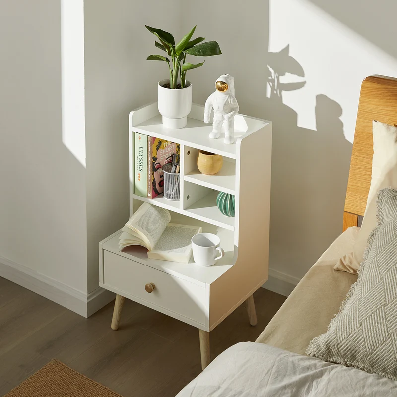 SoBuy FBT101-W Table de Chevet Table d'Appoint avec étagères de Rangement et tiroir – Blanc