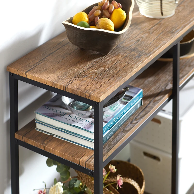 SoBuy FSB42-Q Table Console Table d’Entrée Bout de Canapé Table d'Appoint Buffet avec 2 étagères de Rangement – L107 x P36 x H77 cm, Cadre en Acier, Style Industriel