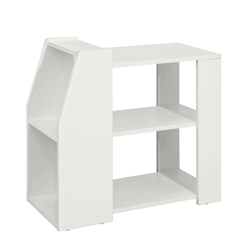 SoBuy FBT104-W Bout de Canapé Table d’Appoint Meuble de Rangement avec 3 Etagères et 2 Compartiments Ouverts