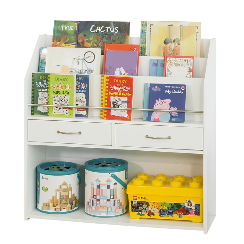 SoBuy KMB39-W Bibliothèque Enfants Étagère à Livres Étagère de Rangement pour Livres et Jouets avec 2 Tiroirs