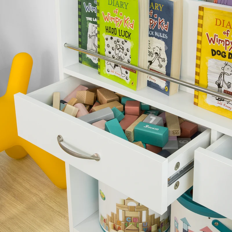 SoBuy KMB39-W Bibliothèque Enfants Étagère à Livres Étagère de Rangement pour Livres et Jouets avec 2 Tiroirs
