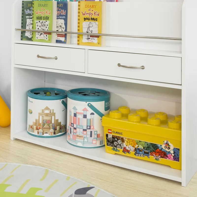 SoBuy KMB39-W Bibliothèque Enfants Étagère à Livres Étagère de Rangement pour Livres et Jouets avec 2 Tiroirs