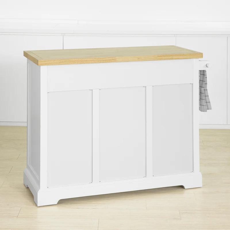SoBuy FKW101-WN Desserte de Cuisine à Roulettes avec Plan de Travail, 3 Tiroirs, 2 Étagères et 2 Portes, Charge 50 kg – 115x46x91 cm, Blanc et Naturel