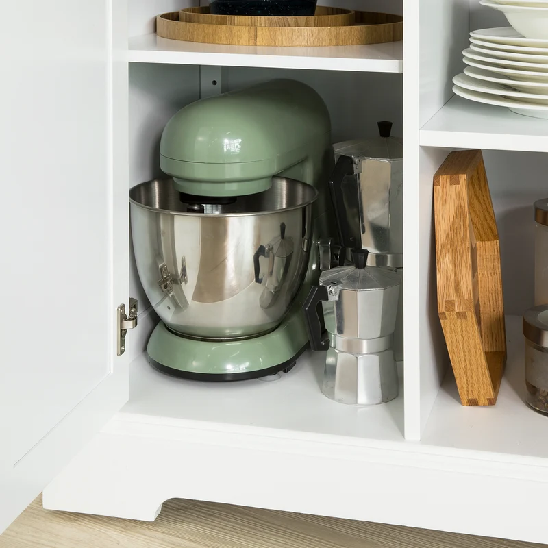 SoBuy FKW101-WN Desserte de Cuisine à Roulettes avec Plan de Travail, 3 Tiroirs, 2 Étagères et 2 Portes, Charge 50 kg – 115x46x91 cm, Blanc et Naturel