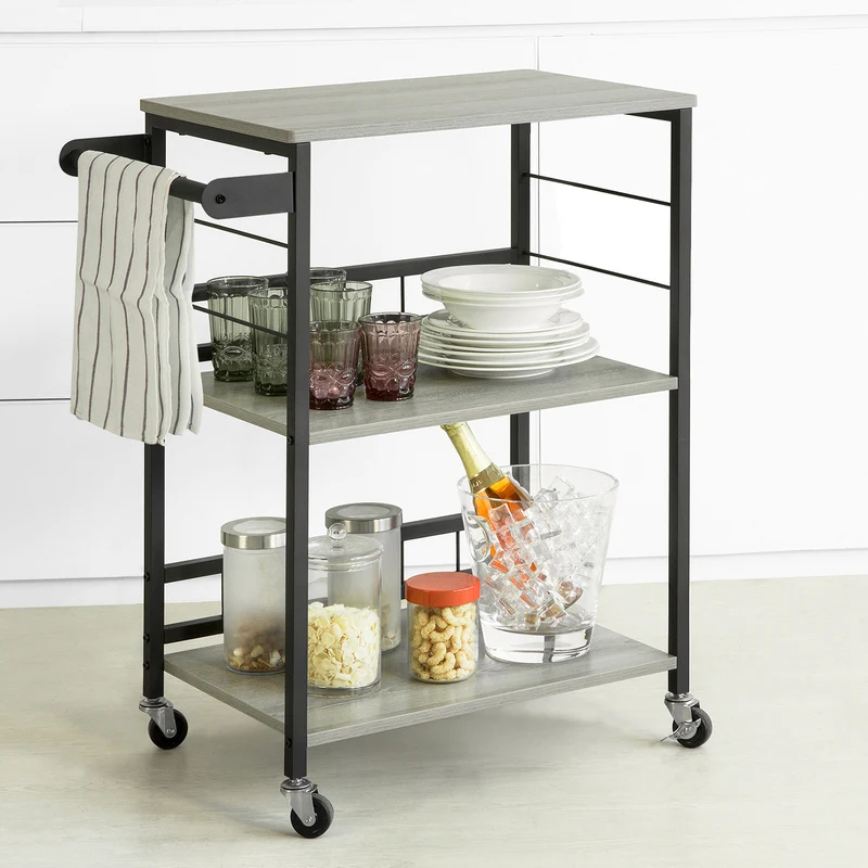 SoBuy SVW16-HG Chariot de Bar Desserte de Style Industriel, pour Four à Micro-Ondes, avec 3 étagères et 1 poignée