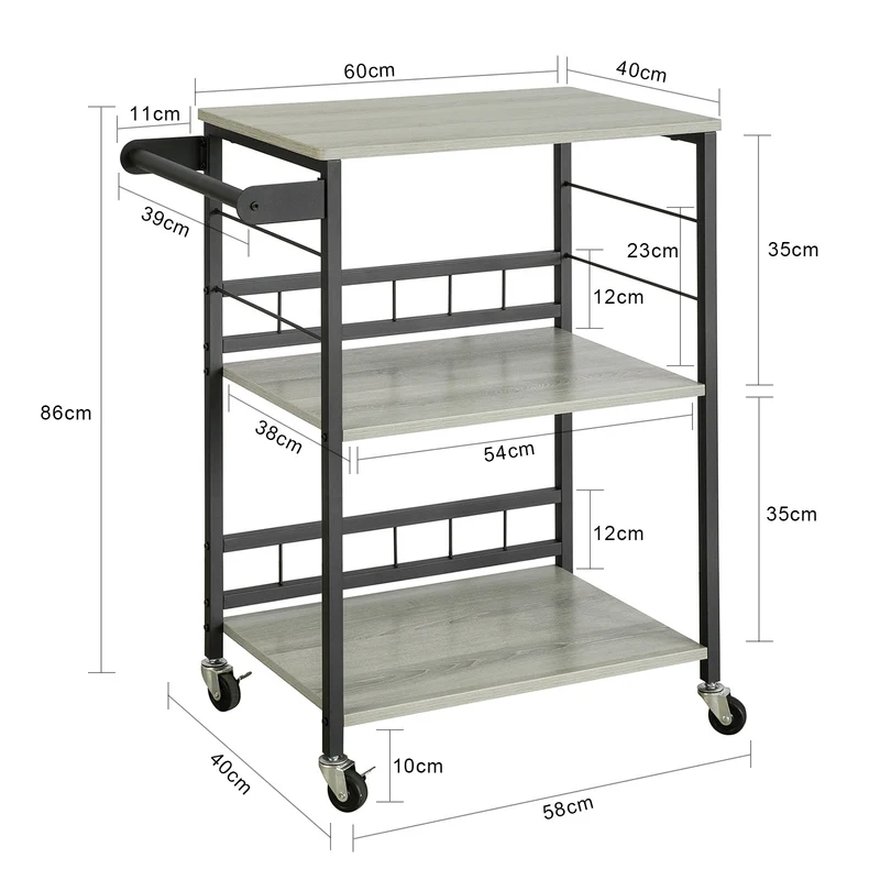 SoBuy SVW16-HG Chariot de Bar Desserte de Style Industriel, pour Four à Micro-Ondes, avec 3 étagères et 1 poignée