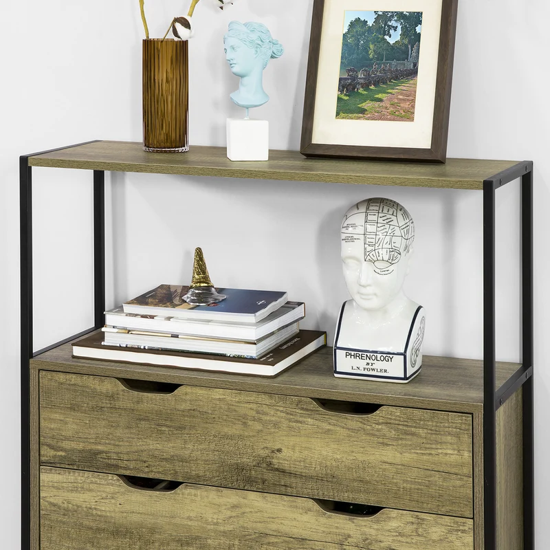 SoBuy FSB40-T Table Console Meuble d'entrée avec 2 tiroirs Buffet Placard à 3 Niveaux