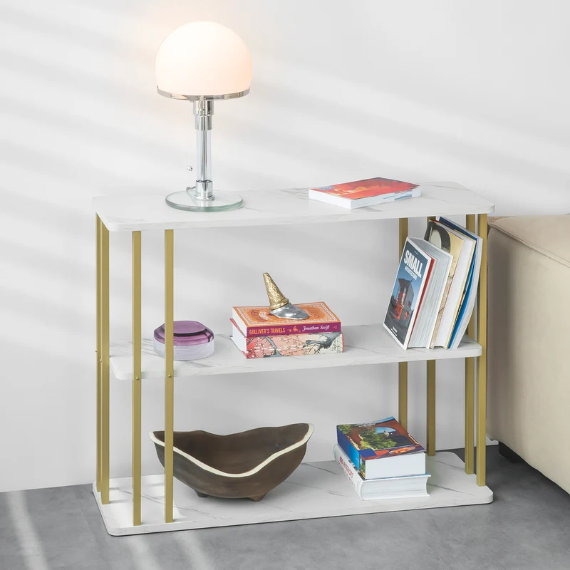 SoBuy FBT96-G Bout de Canapé de Rectangle Table d’Appoint Marbre Cadre et Pieds en Fer
