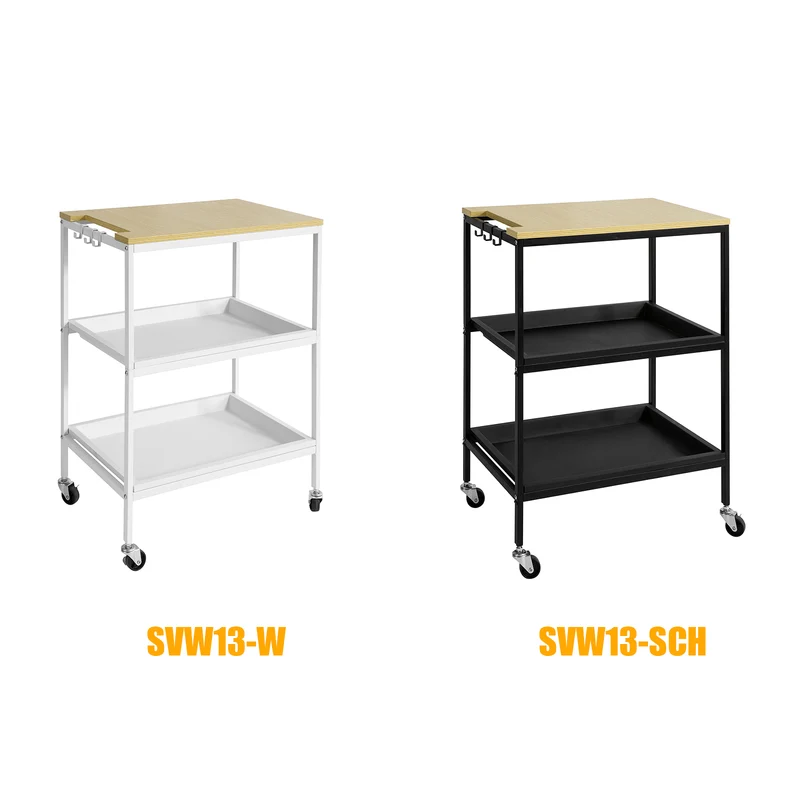 SoBuy SVW13-W Chariot de Rangement à l'île de Cuisine avec 2 Plateaux Amovibles et 3 Crochets