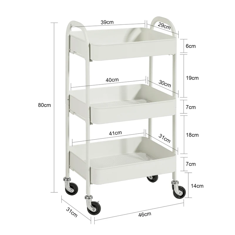 SoBuy SVW11-W Chariot de Rangement à 3 Niveaux Mobile à 3 Etagères en Métal