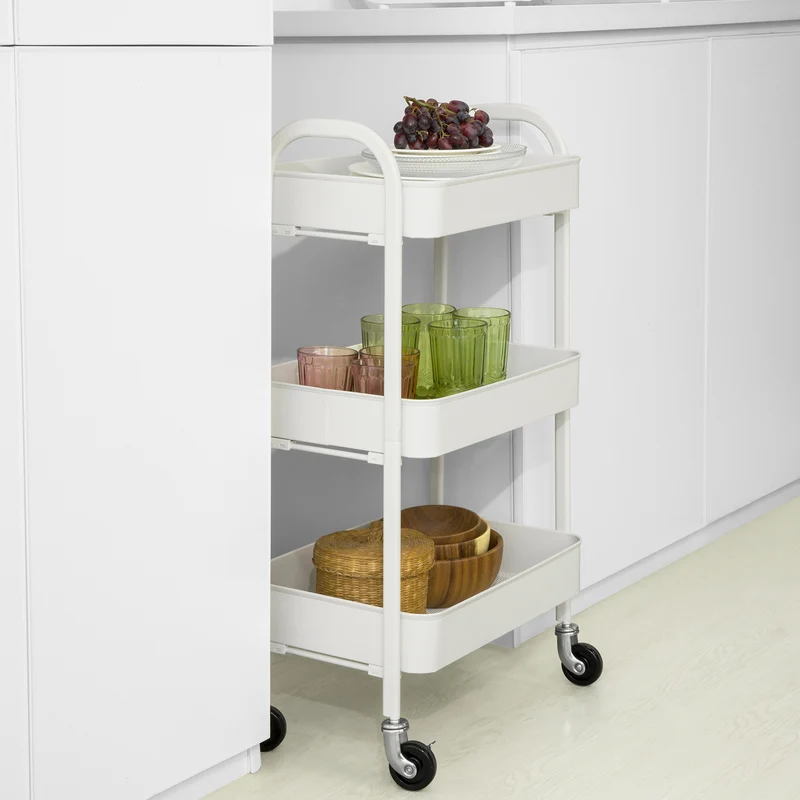 SoBuy SVW11-W Chariot de Rangement à 3 Niveaux Mobile à 3 Etagères en Métal