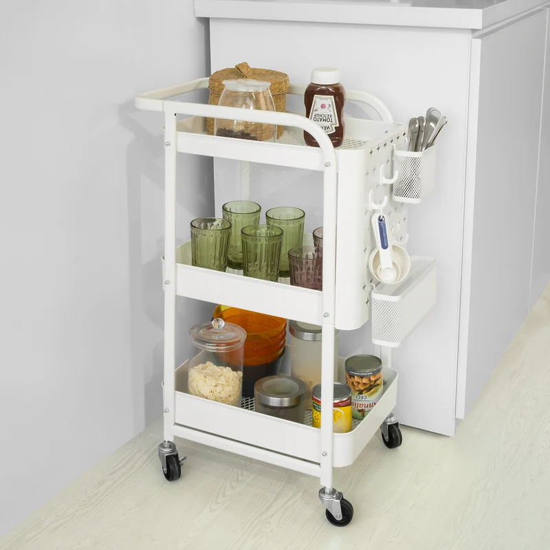 SoBuy SVW10-W Chariot de Rangement Desserte à Roulettes avec Poignée Mobile à Etagères en Métal