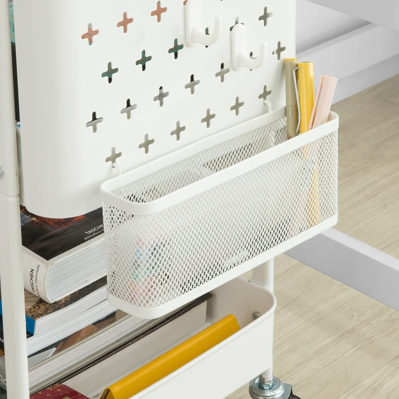 SoBuy SVW10-W Chariot de Rangement Desserte à Roulettes avec Poignée Mobile à Etagères en Métal