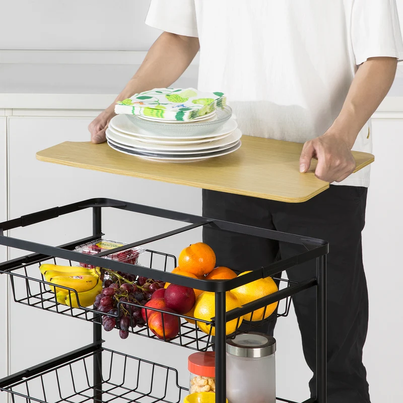 SoBuy SVW09-SCH Chariot de Rangement à l'île de Cuisine Desserte à roulettes avec Plateau Repas Amovible
