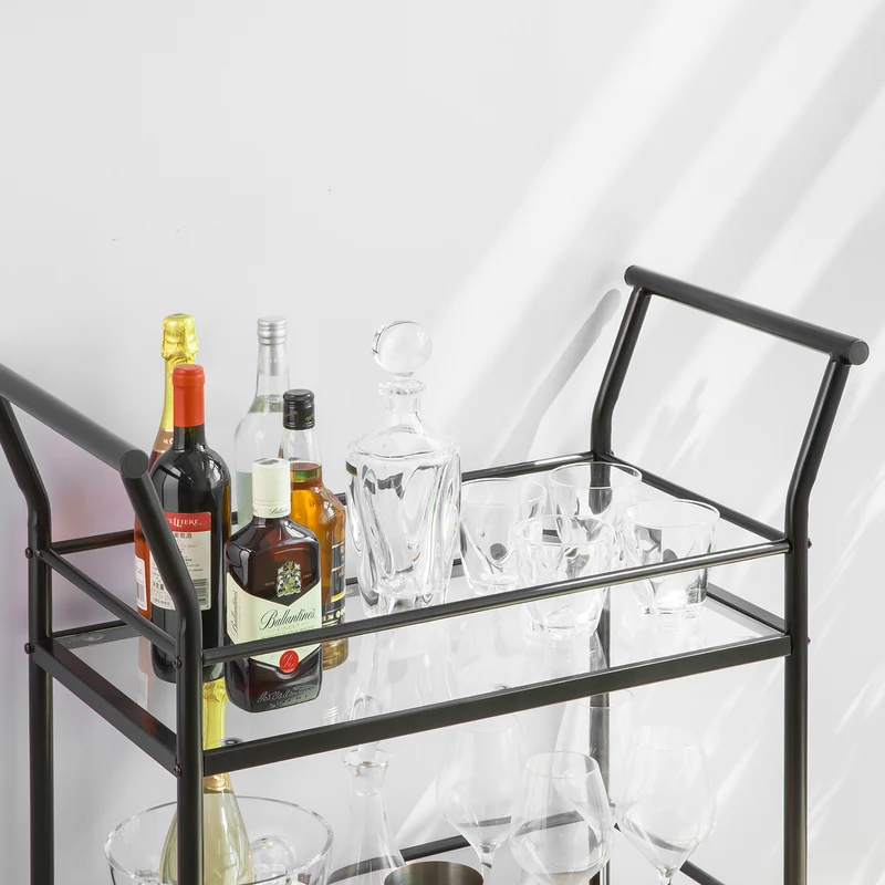 SoBuy SVW03-Sch Chariot de Bar avec Poignée et 2 étagères Structure en Métal et Dessus en Verre