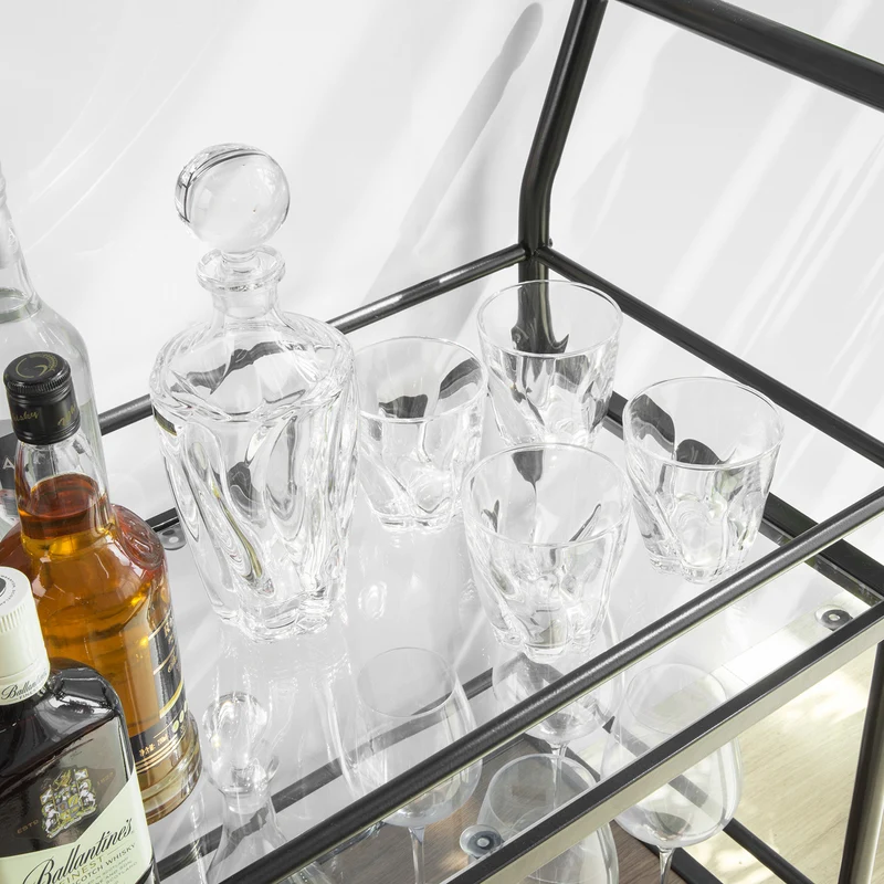SoBuy SVW03-Sch Chariot de Bar avec Poignée et 2 étagères Structure en Métal et Dessus en Verre