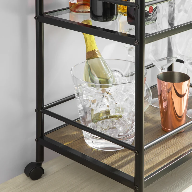 SoBuy SVW03-Sch Chariot de Bar avec Poignée et 2 étagères Structure en Métal et Dessus en Verre