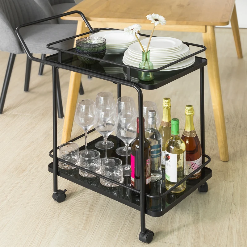 SoBuy SVW14-Sch Chariot de Bar Desserte sur Roulettes Chariot de Service Cuisine Structure en Métal