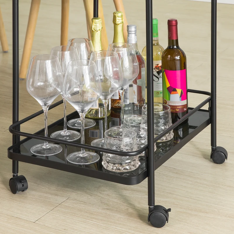 SoBuy SVW14-Sch Chariot de Bar Desserte sur Roulettes Chariot de Service Cuisine Structure en Métal