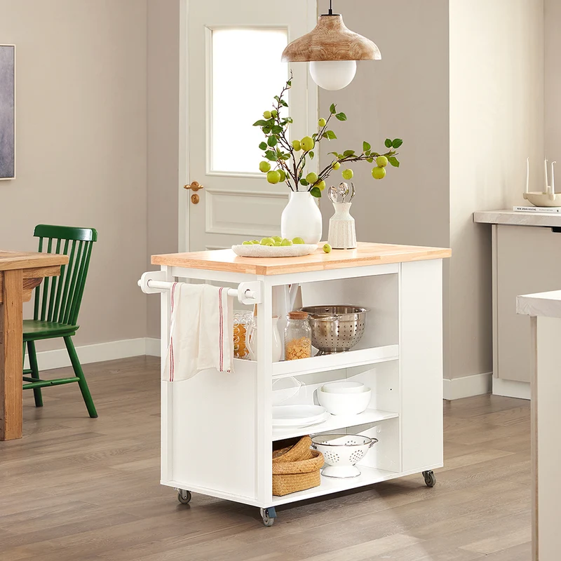 SoBuy FKW97-WN Desserte Cuisine avec Roulettes, Usage Polyvalent, Mobile, pour Cuisine et Salle à Manger, Rangement Optimisé – L108×P60×H90 cm, Blanc et Naturel