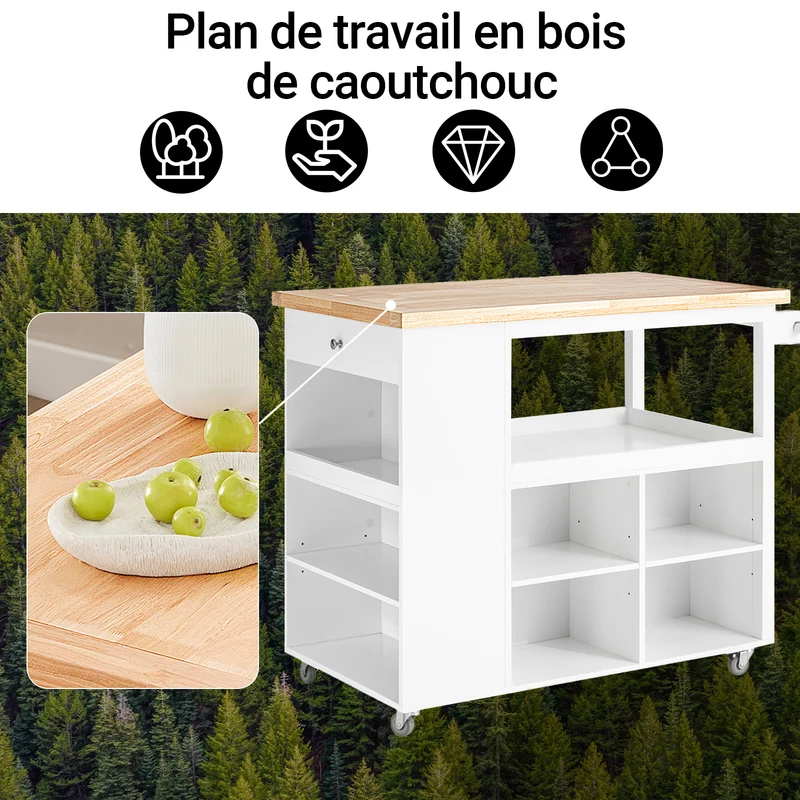 SoBuy FKW97-WN Desserte Cuisine avec Roulettes, Usage Polyvalent, Mobile, pour Cuisine et Salle à Manger, Rangement Optimisé – L108×P60×H90 cm, Blanc et Naturel