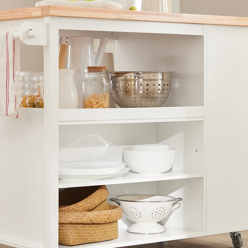 SoBuy FKW97-WN Desserte Cuisine avec Roulettes, Usage Polyvalent, Mobile, pour Cuisine et Salle à Manger, Rangement Optimisé – L108×P60×H90 cm, Blanc et Naturel